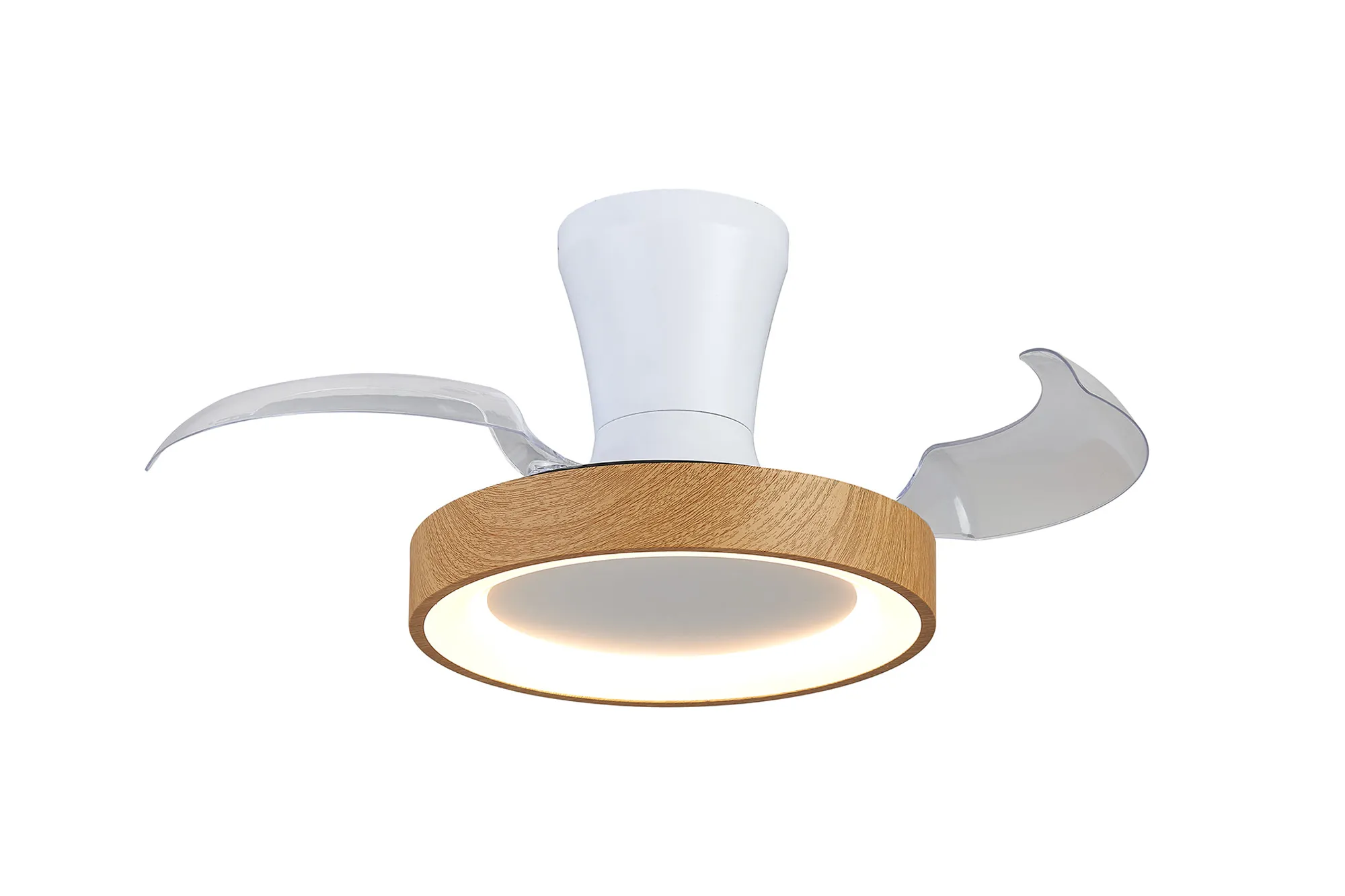 M9090  Niseko Fan XS 33cm 25W LED Dimmable Ceiling Light With Built-In 25W DC Fan, 2700-5000K Remote Control, 2500lm, Wood/White